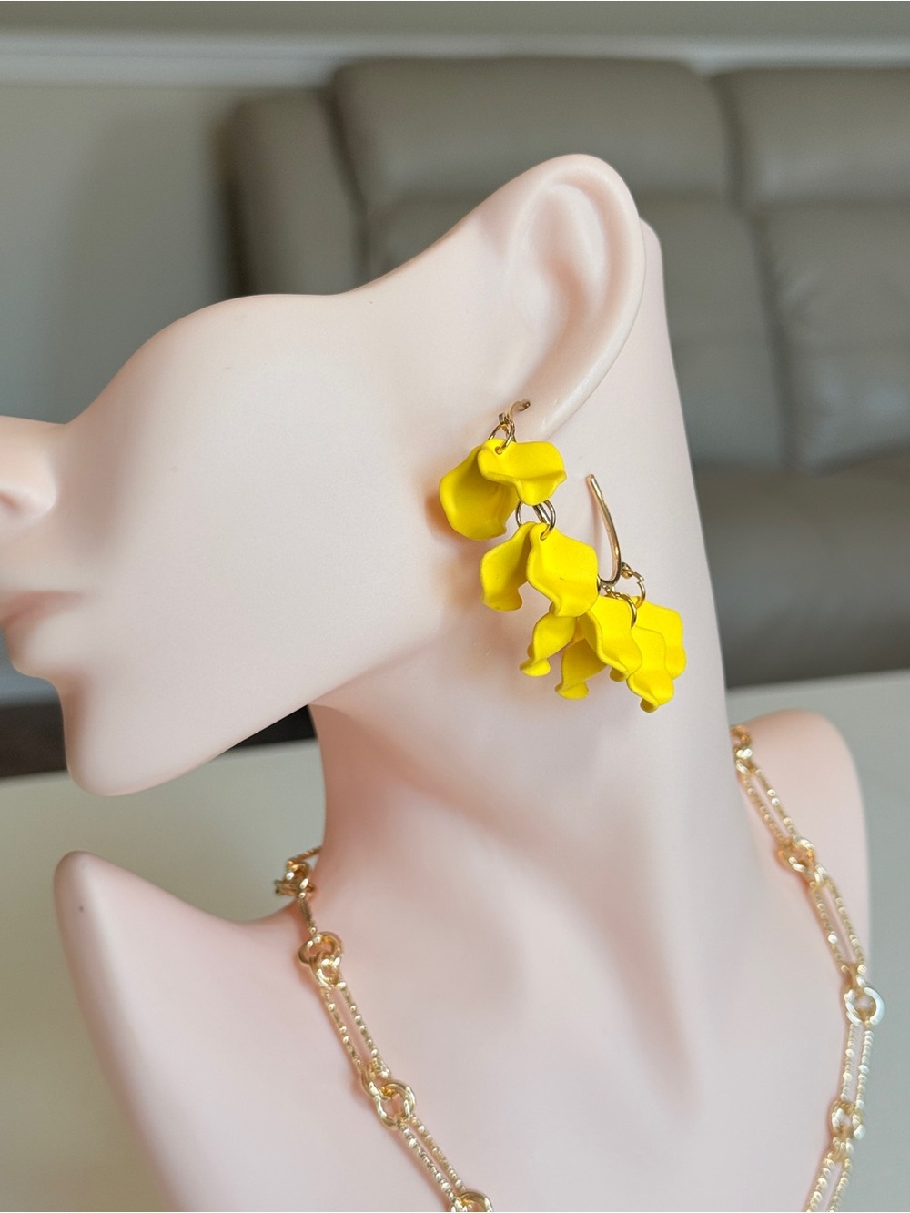 Yellow Floral Dangle Hoop Earrings